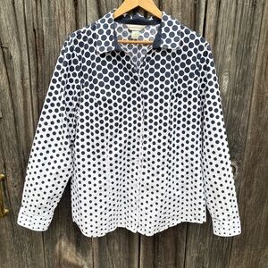 Christopher & Banks Navy and White Polka Dot Cotton Blouse. Size